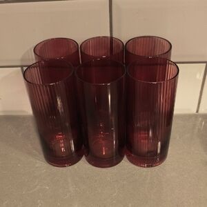 Set of 6 Deep Purple Ribbed Glass Tumblers